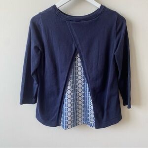 Boden Split Back Navy Blue Sweater with Patterned Hem Size Small
